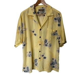 Original Island Sport Shirt Mens Large Yellow Excellent Floral Rayon Button Down